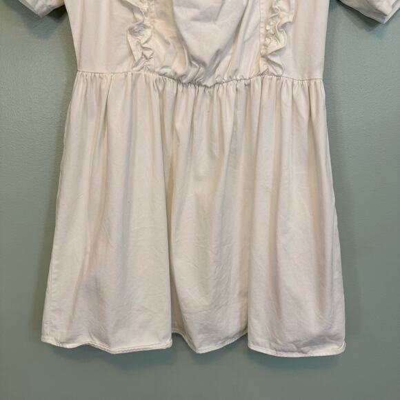 ASOS Design Denim Mini Dress Womens 14 White Square Neck Frill Smock Babydoll - Picture 6 of 13
